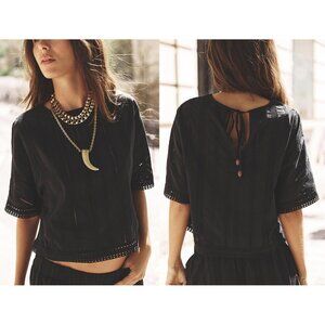 NEW ZARA embroidered eyelet black blouse 4387
